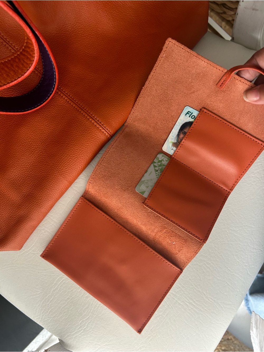 Orange  Leather Charging Cable Roll-Up Organizer - Compact Storage Bag